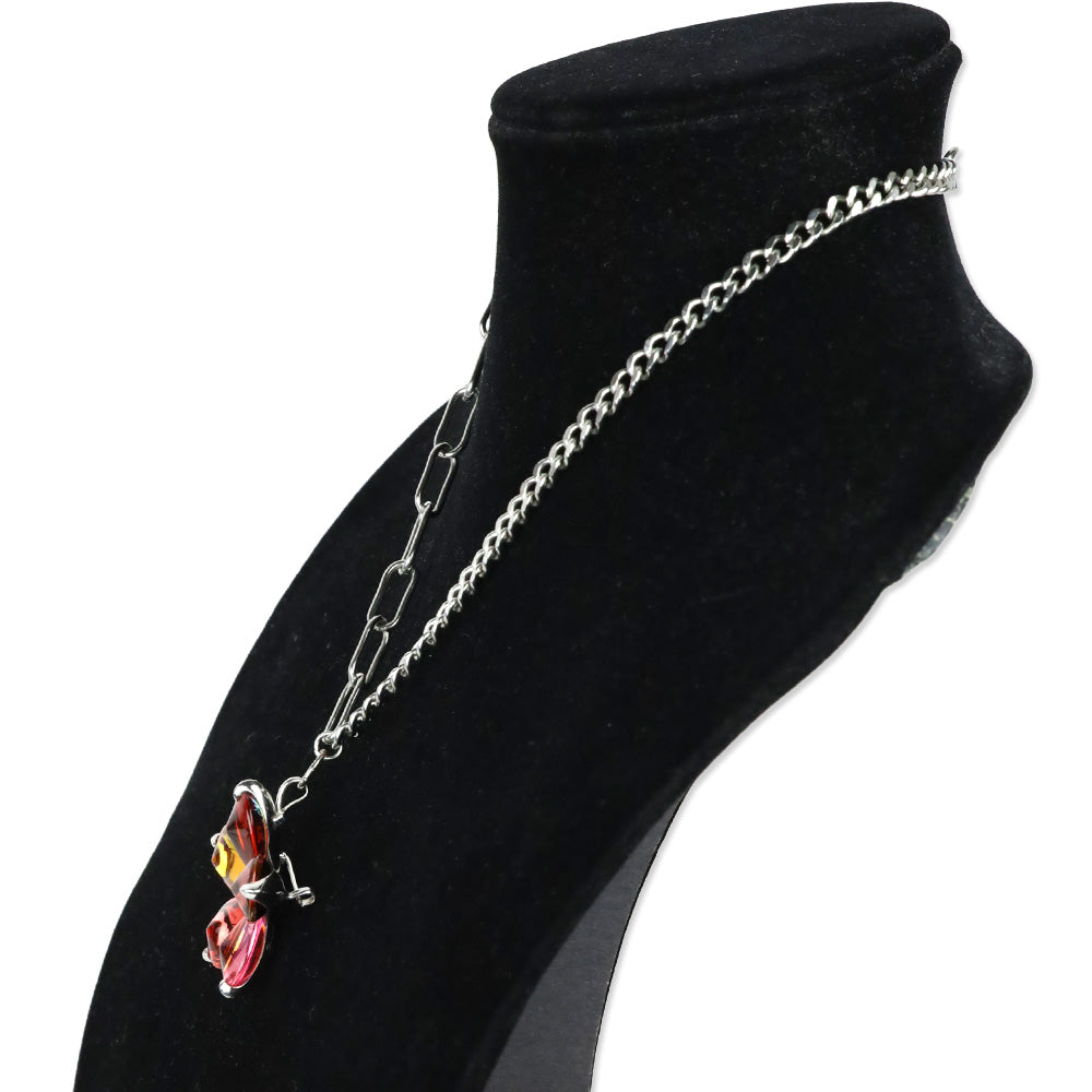 Baccarat Sterling Cuban & Paperclip Chain Link with Crystal Flower Pendant Necklace