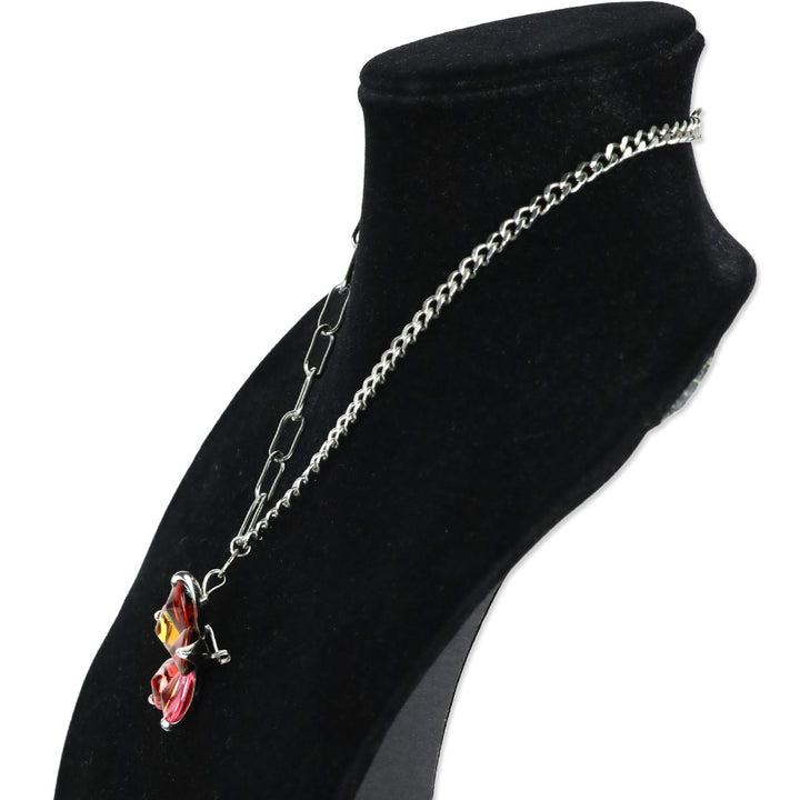 Baccarat Sterling Cuban & Paperclip Chain Link with Crystal Flower Pendant Necklace