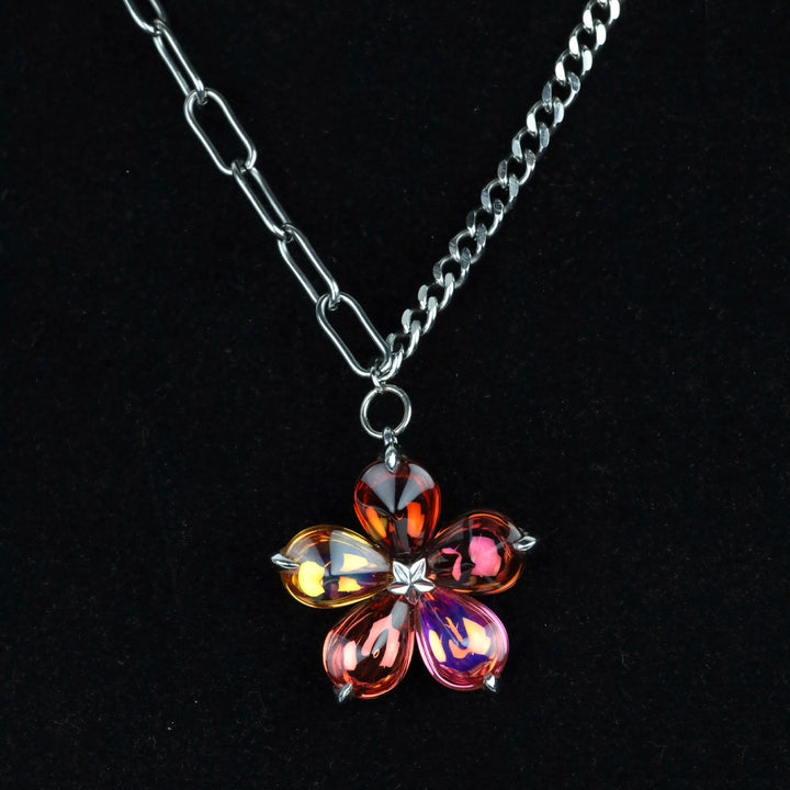 Baccarat Sterling Cuban & Paperclip Chain Link with Crystal Flower Pendant Necklace