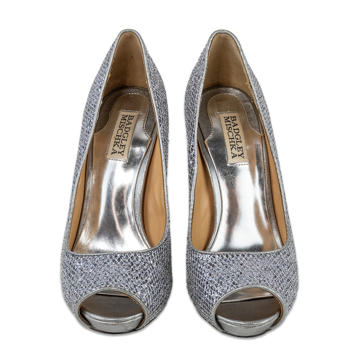 Badgely Mischka Humbie II Smoke Glitter Peep Toe Platform Pump