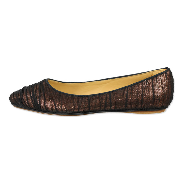 Badgley Mischka Black Organza Covered Bronze Sequin Flats