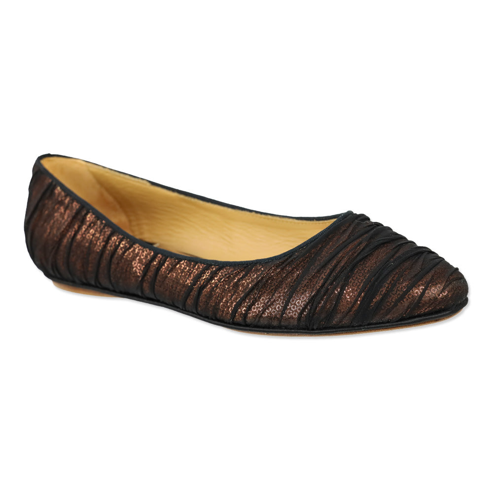Badgley Mischka Black Organza Covered Bronze Sequin Flats