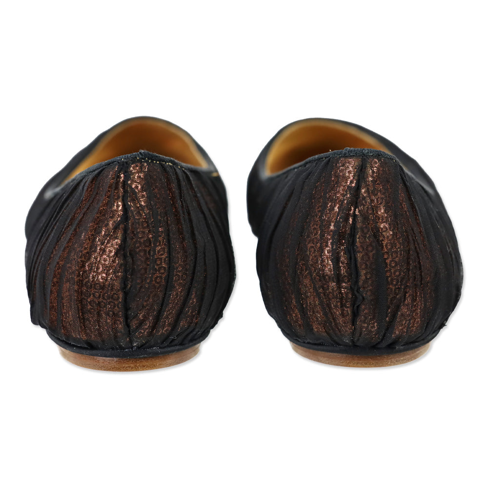 Badgley Mischka Black Organza Covered Bronze Sequin Flats