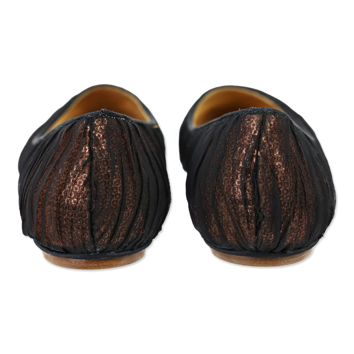 Badgley Mischka Black Organza Covered Bronze Sequin Flats
