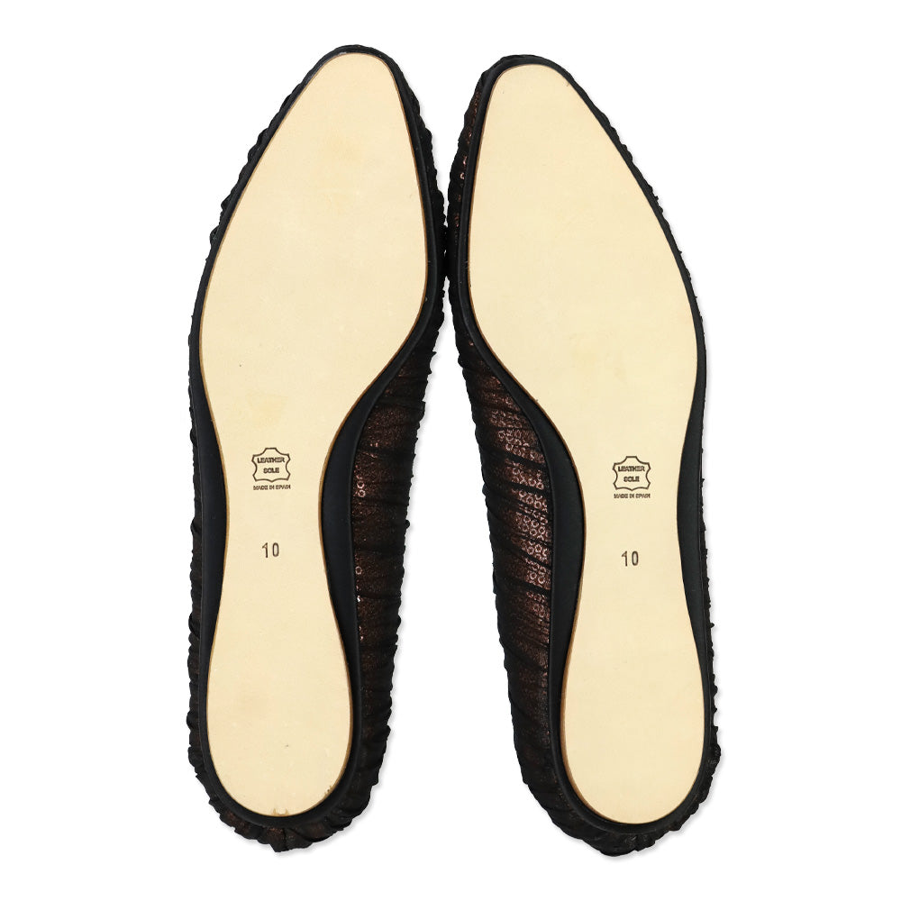 Badgley Mischka Black Organza Covered Bronze Sequin Flats