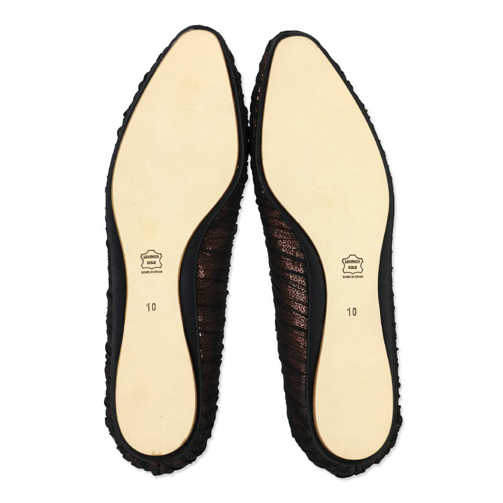 Badgley Mischka Black Organza Covered Bronze Sequin Flats