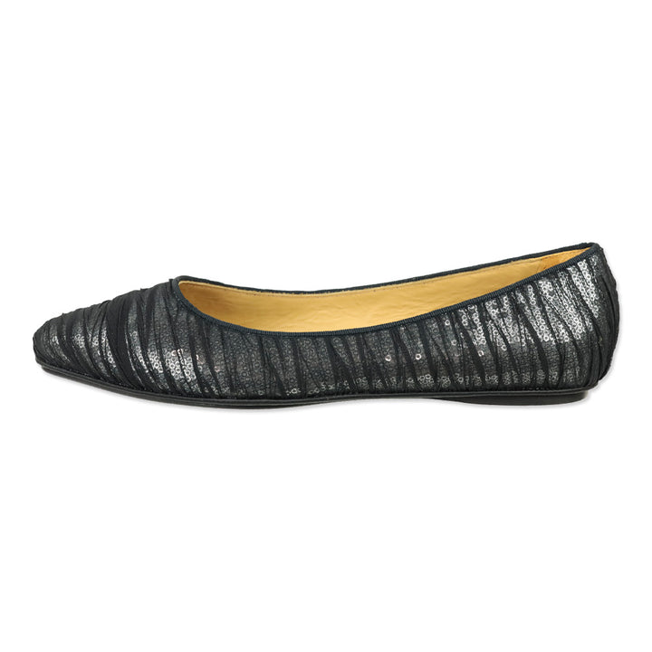 Badgley Mischka Black Organza Covered Silver Sequin Flats