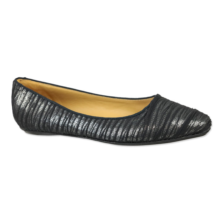 Badgley Mischka Black Organza Covered Silver Sequin Flats
