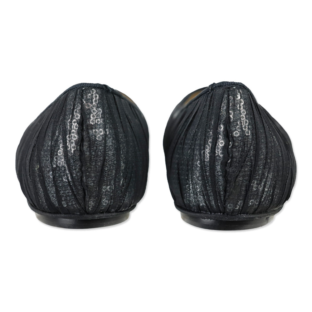 Badgley Mischka Black Organza Covered Silver Sequin Flats