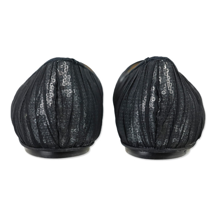Badgley Mischka Black Organza Covered Silver Sequin Flats