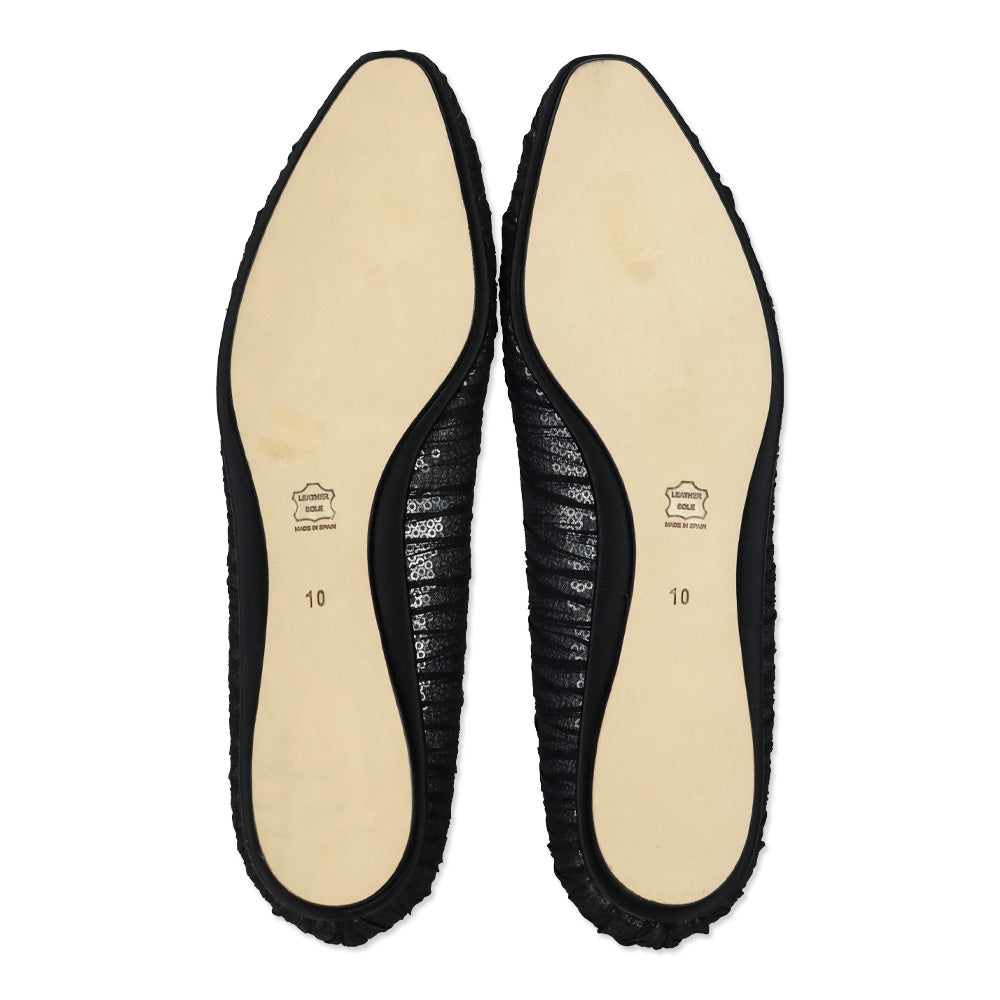 Badgley Mischka Black Organza Covered Silver Sequin Flats