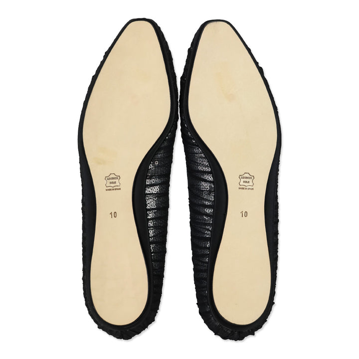 Badgley Mischka Black Organza Covered Silver Sequin Flats