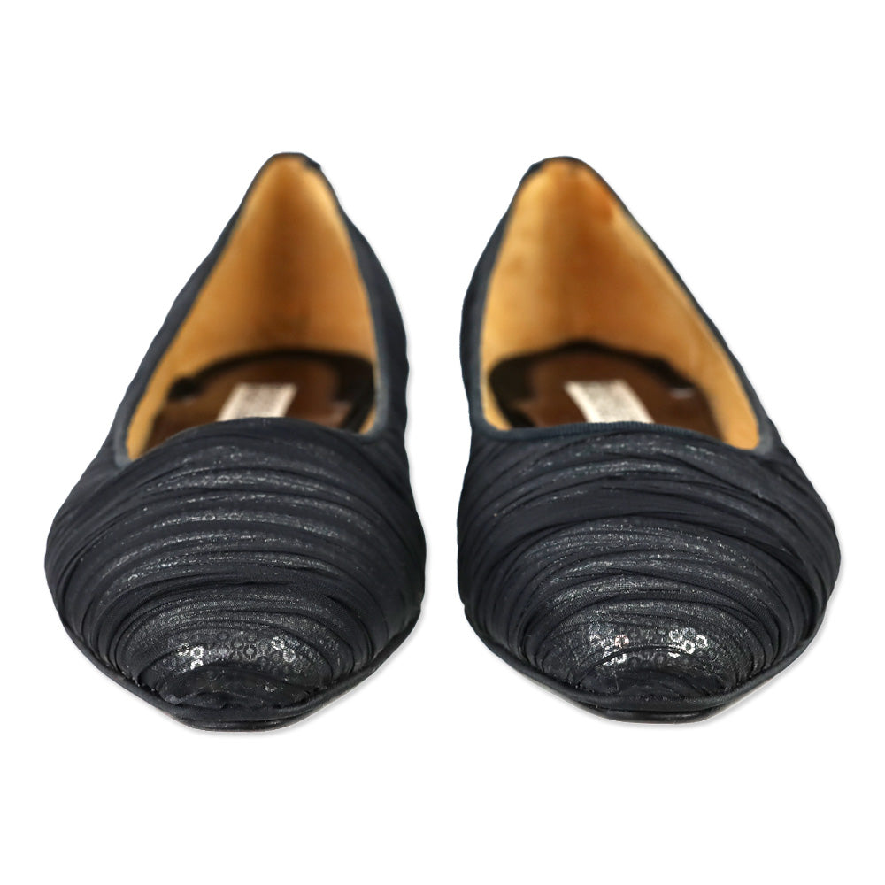 Badgley Mischka Black Organza Covered Silver Sequin Flats