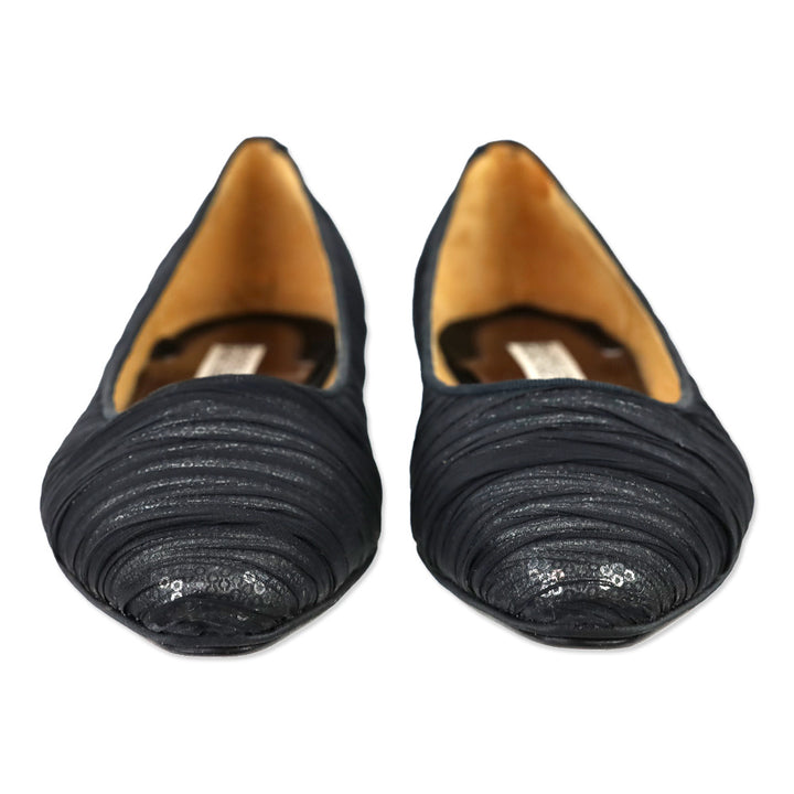 Badgley Mischka Black Organza Covered Silver Sequin Flats