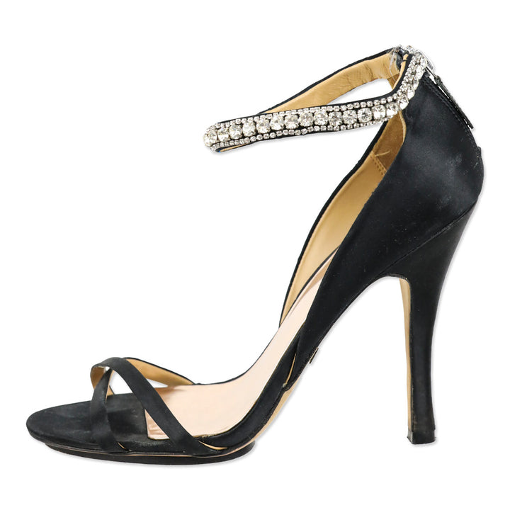 Badgley Mischka Decadence Black Satin Crystal Sandal