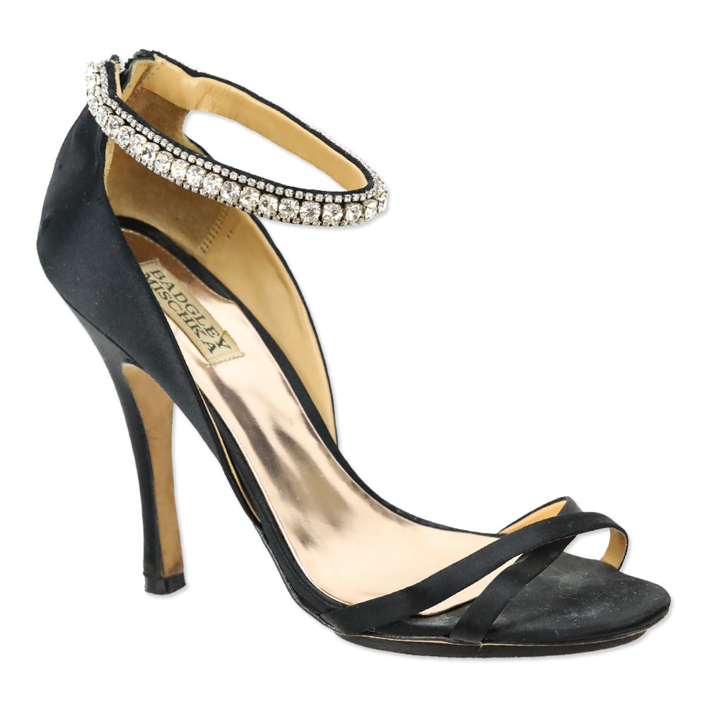 Badgley Mischka Decadence Black Satin Crystal Sandal