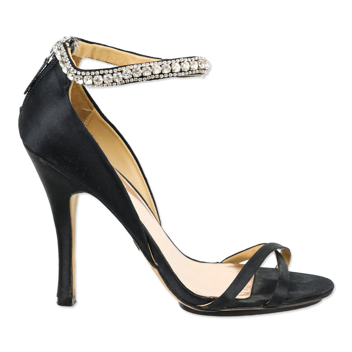 Badgley Mischka Decadence Black Satin Crystal Sandal