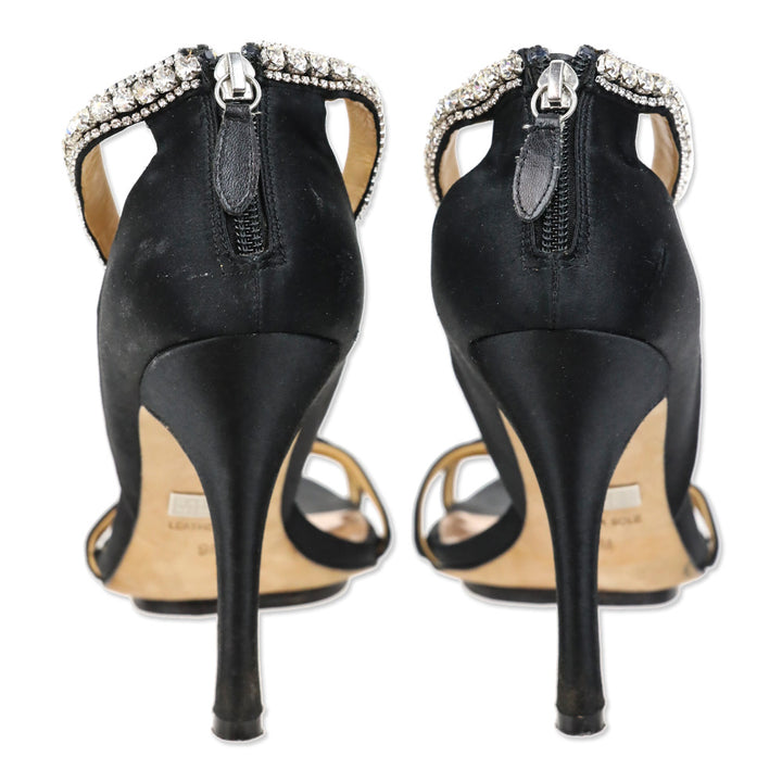 Badgley Mischka Decadence Black Satin Crystal Sandal