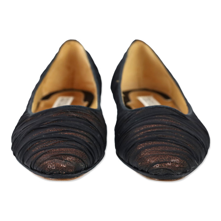 Badgley Mischka Black Organza Covered Bronze Sequin Flats