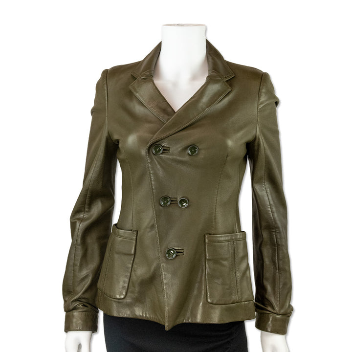 Balenciaga Army Green Leather Blazer