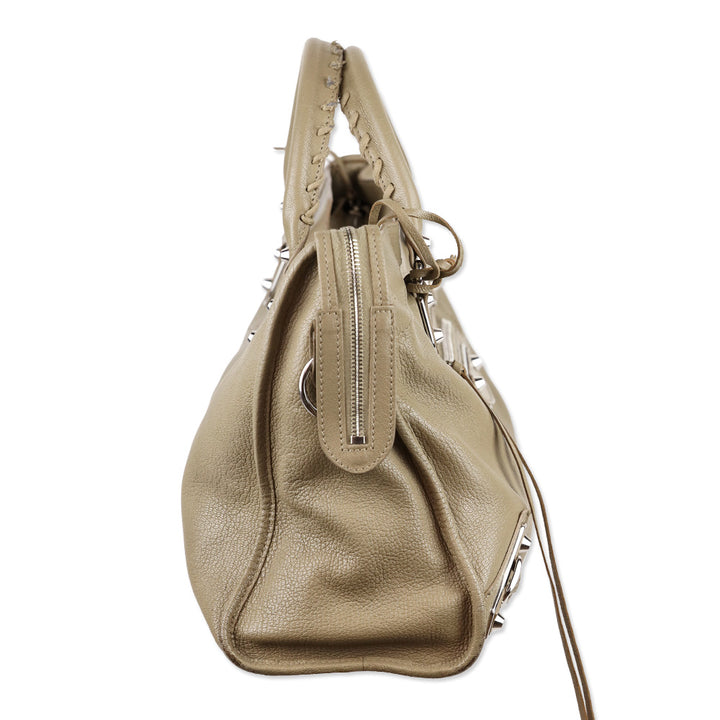 Balenciaga Beige Chèvre Leather Silver Hardware Moto City Bag