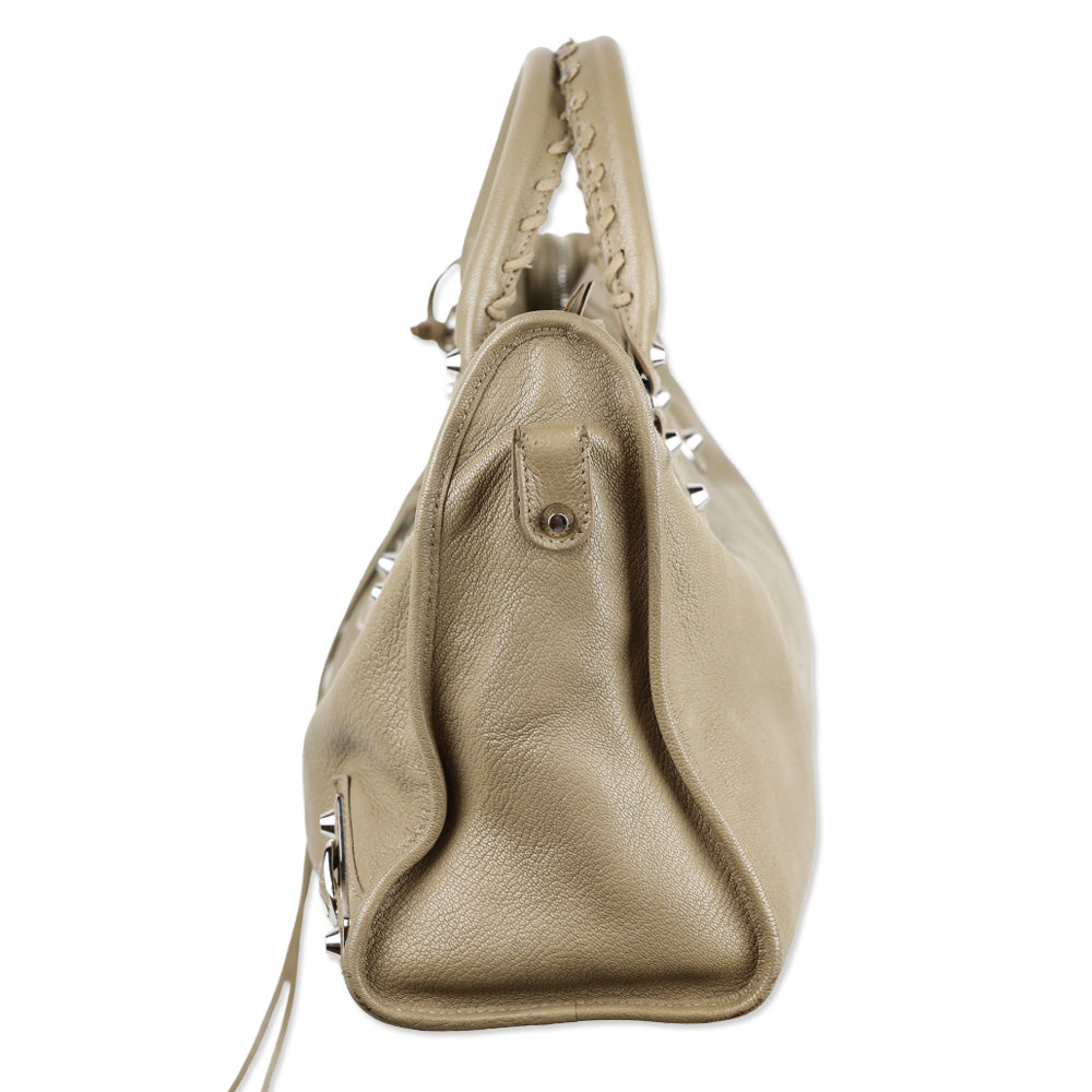 Balenciaga Beige Chèvre Leather Silver Hardware Moto City Bag
