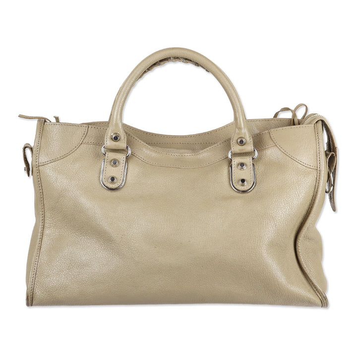 Balenciaga Beige Chèvre Leather Silver Hardware Moto City Bag
