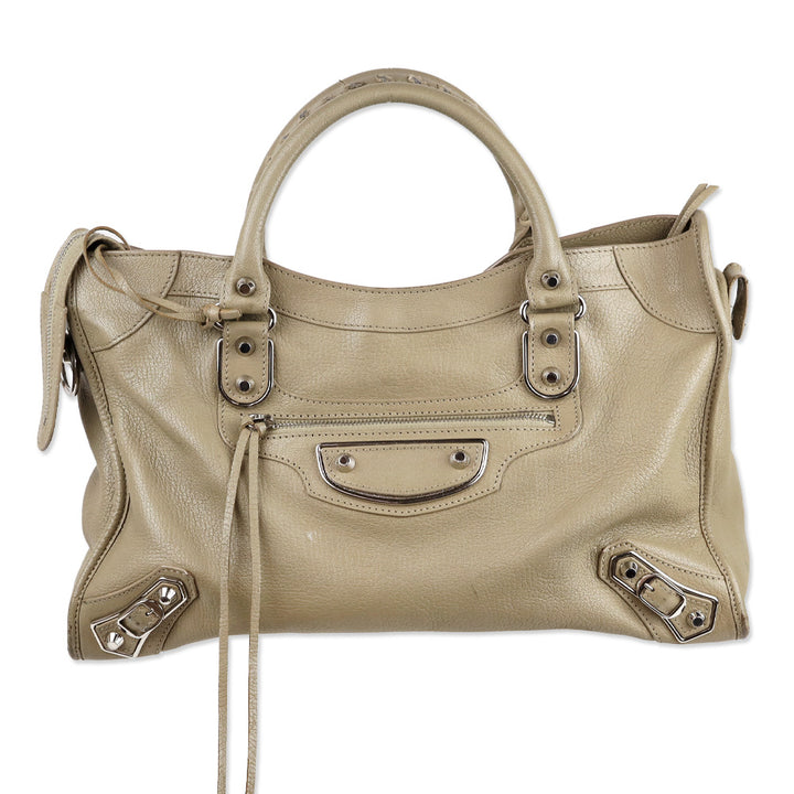 Balenciaga Beige Chèvre Leather Silver Hardware Moto City Bag