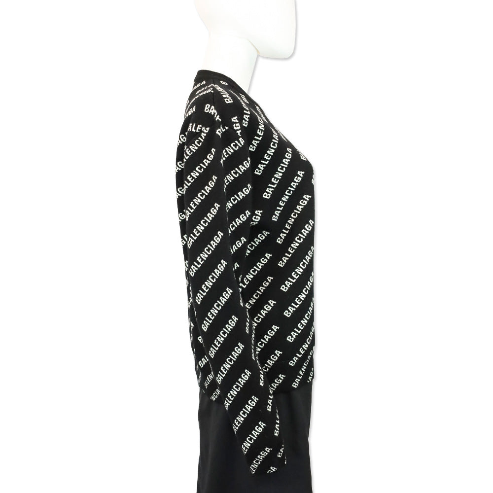 Balenciaga Black Allover Logo Cotton Blend Knit Sweater