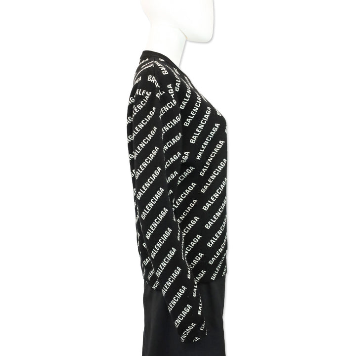 Balenciaga Black Allover Logo Cotton Blend Knit Sweater