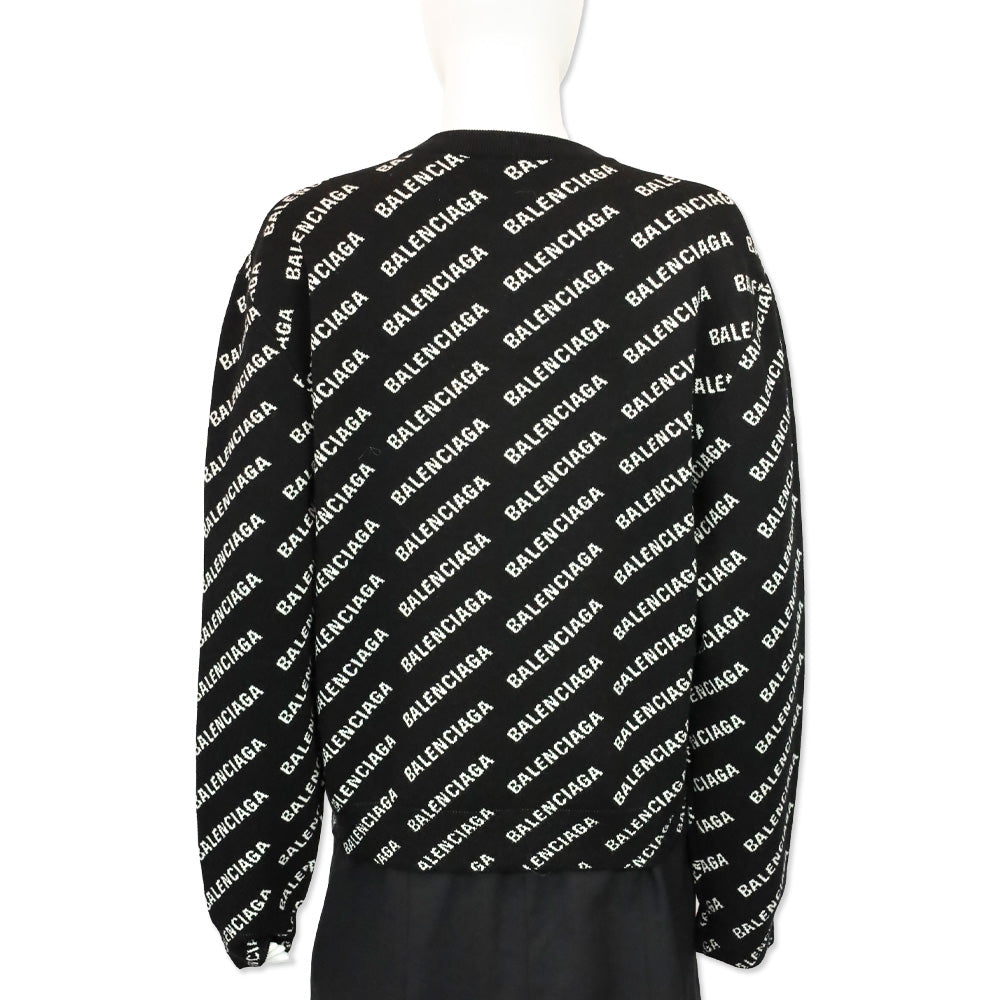 Balenciaga Black Allover Logo Cotton Blend Knit Sweater