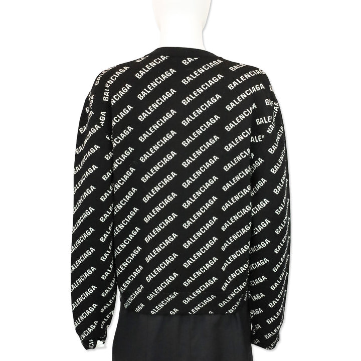 Balenciaga Black Allover Logo Cotton Blend Knit Sweater