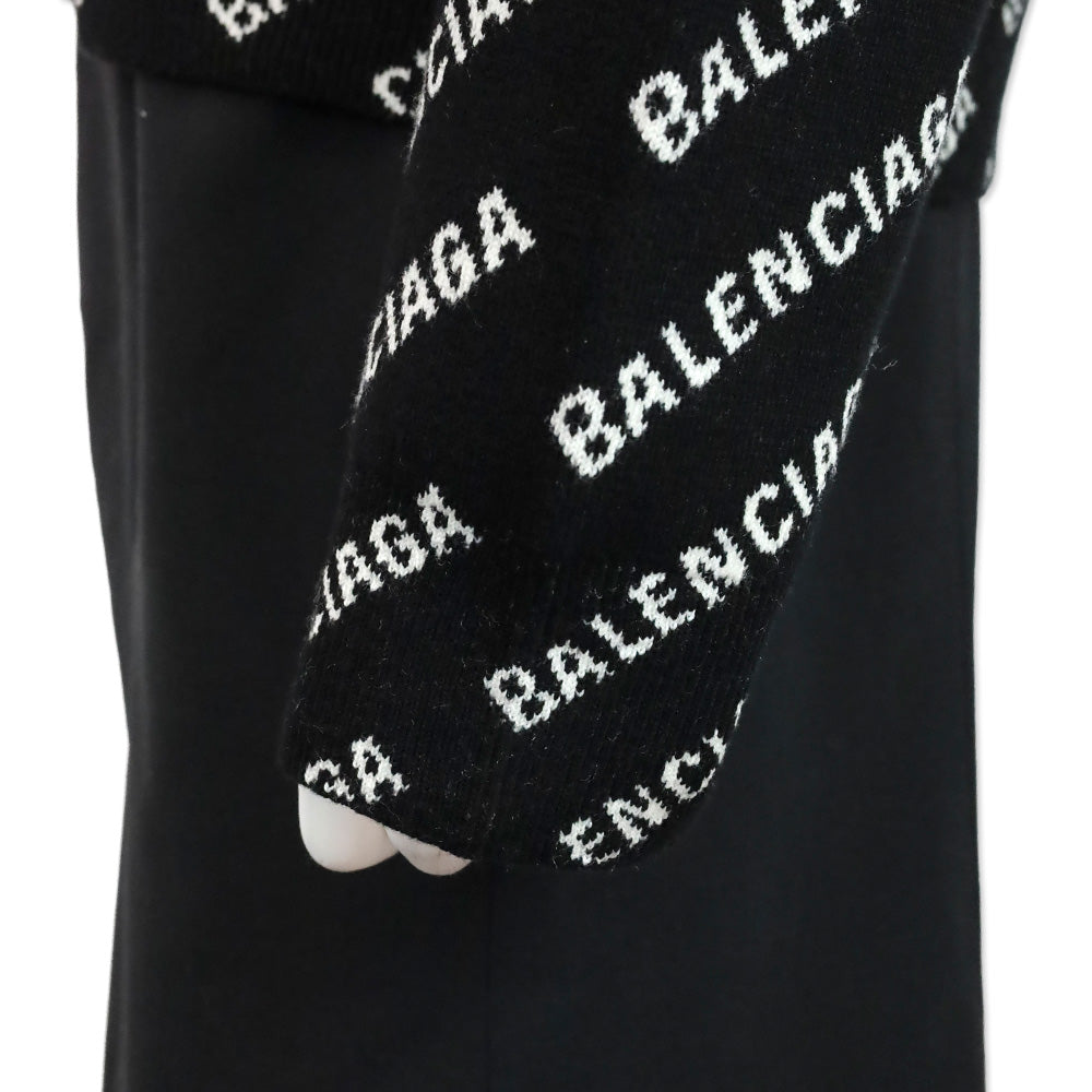 Balenciaga Black Allover Logo Cotton Blend Knit Sweater