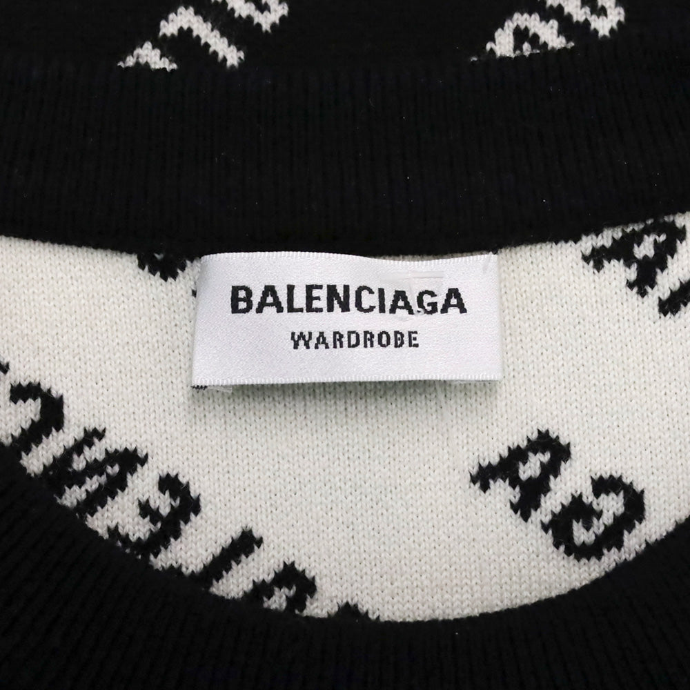 Balenciaga Black Allover Logo Cotton Blend Knit Sweater
