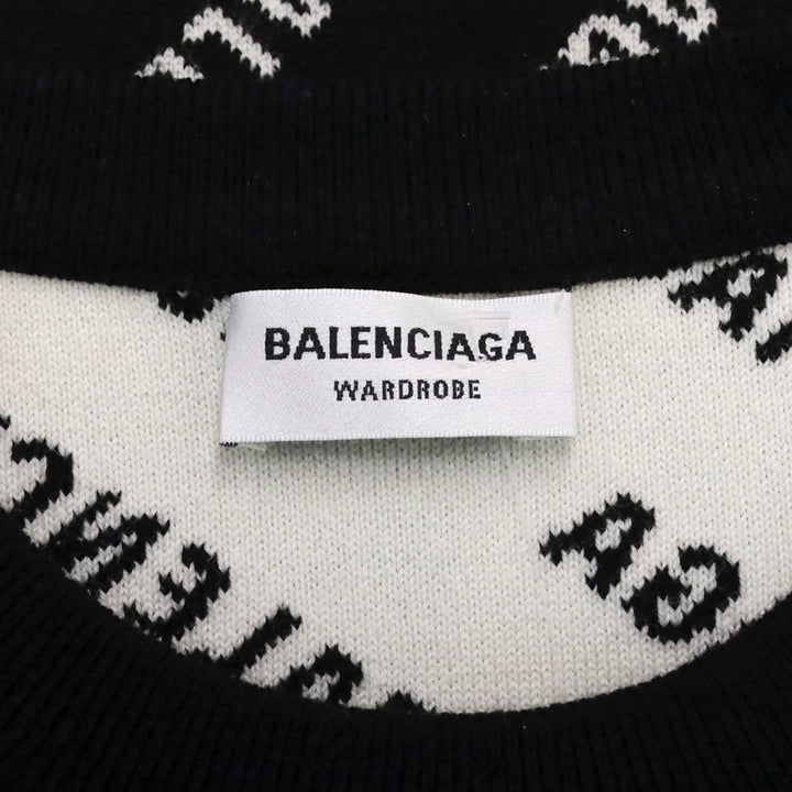 Balenciaga Black Allover Logo Cotton Blend Knit Sweater