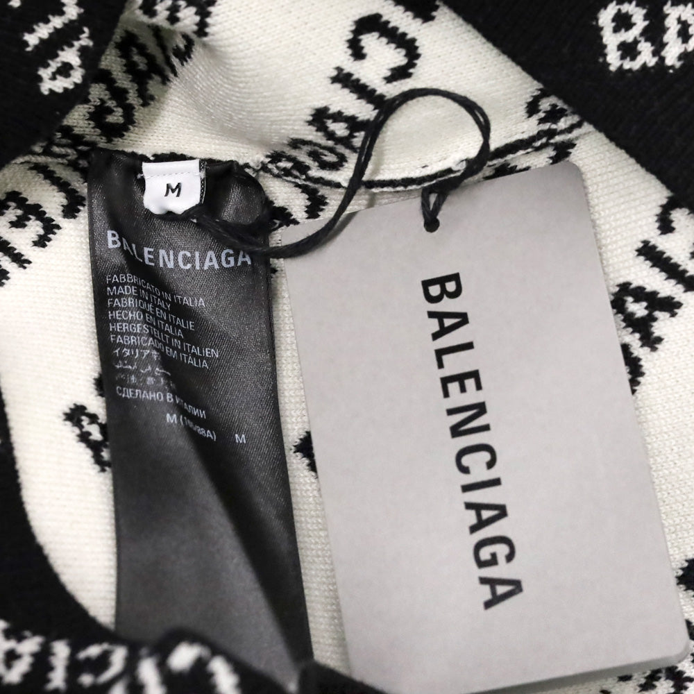 Balenciaga Black Allover Logo Cotton Blend Knit Sweater