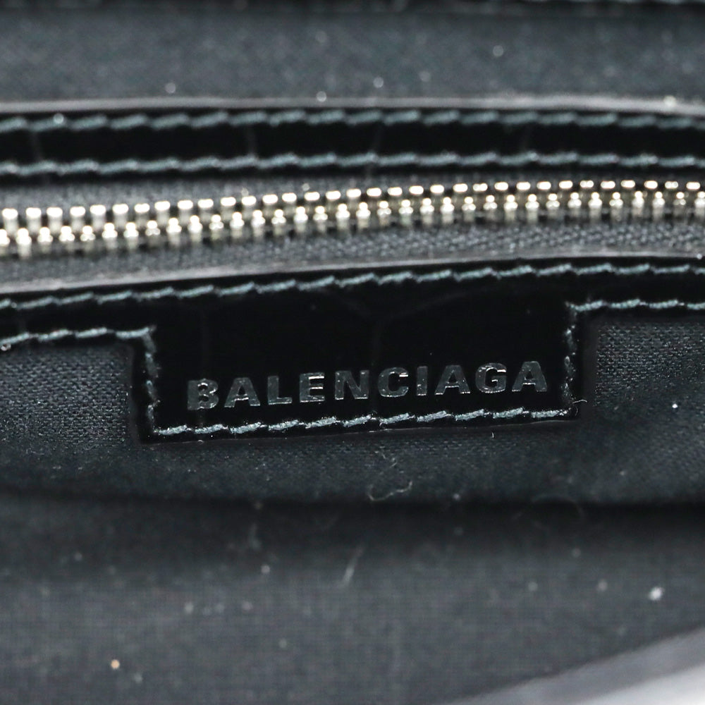 Balenciaga Black Crocodile Embossed Leather Lindsay Small Shoulder Bag With Silver Hardware
