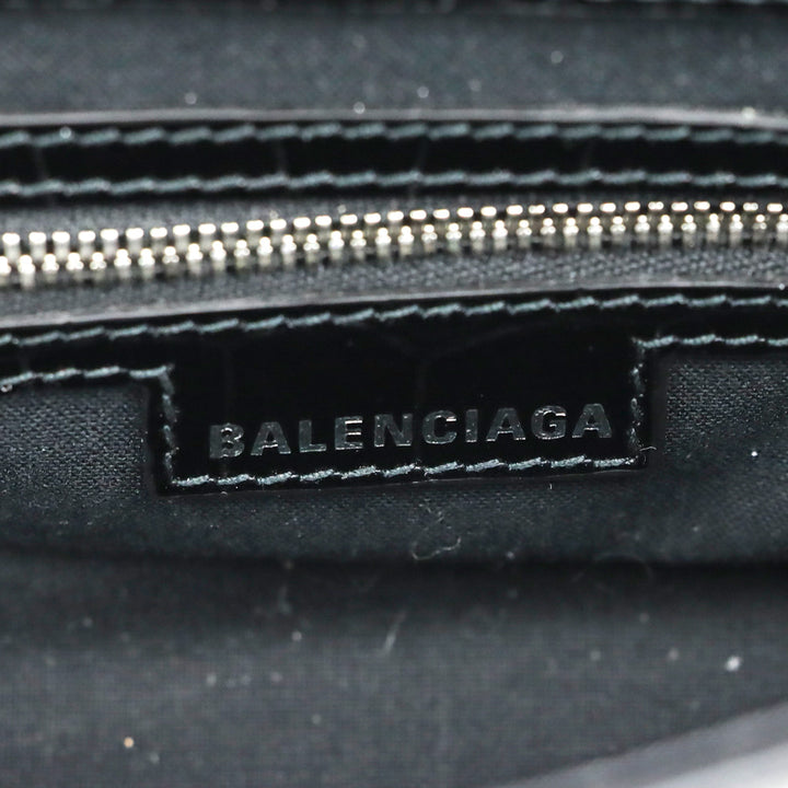 Balenciaga Black Crocodile Embossed Leather Lindsay Small Shoulder Bag With Silver Hardware