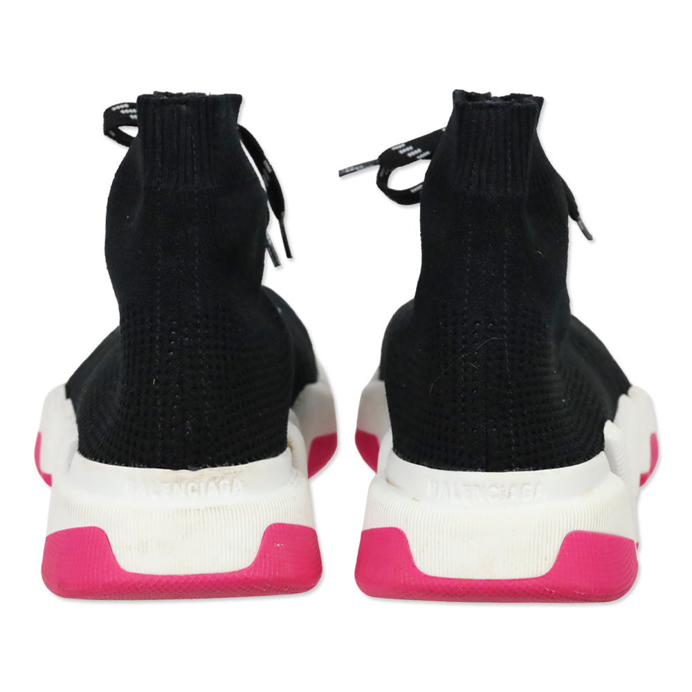 Balenciaga Black Knit White/Rose Bicolor Sole Speed 2.0 Lace Up Sneakers