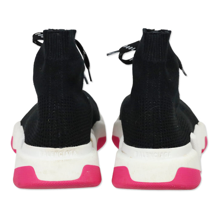 Balenciaga Black Knit White/Rose Bicolor Sole Speed 2.0 Lace Up Sneakers
