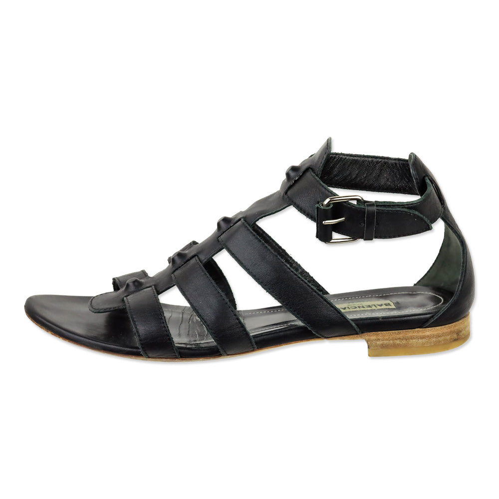 Balenciaga Black Leather Gladiator Sandals