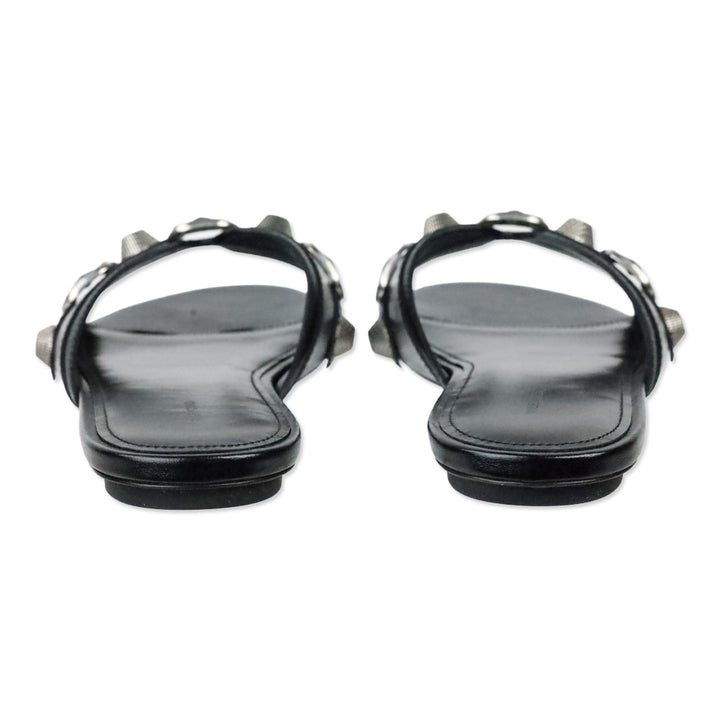 Balenciaga Black Leather/Aged Nikel Arena Studded Cagole Sandal Flat