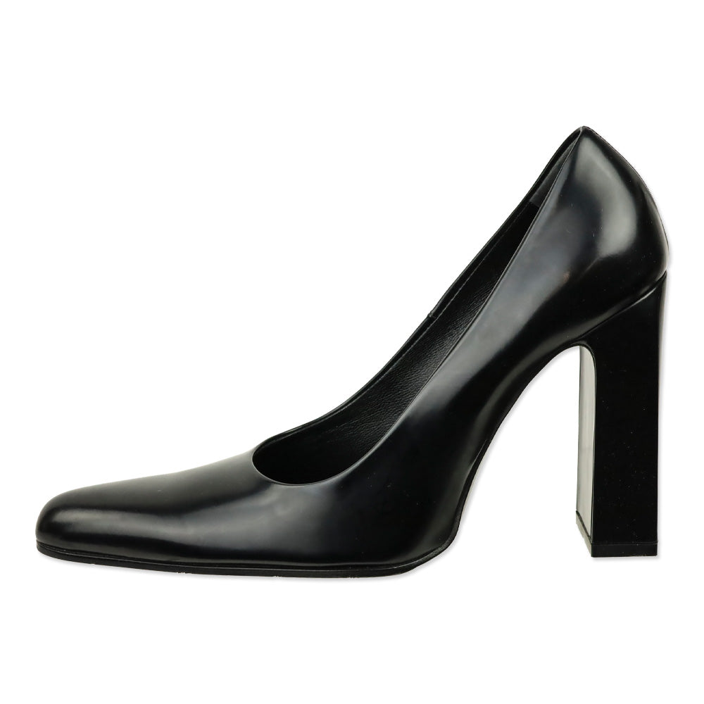 Balenciaga Black Patinated Calf Leather Block Heel Pump