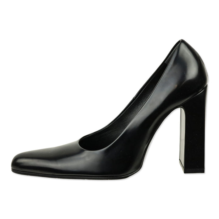 Balenciaga Black Patinated Calf Leather Block Heel Pump