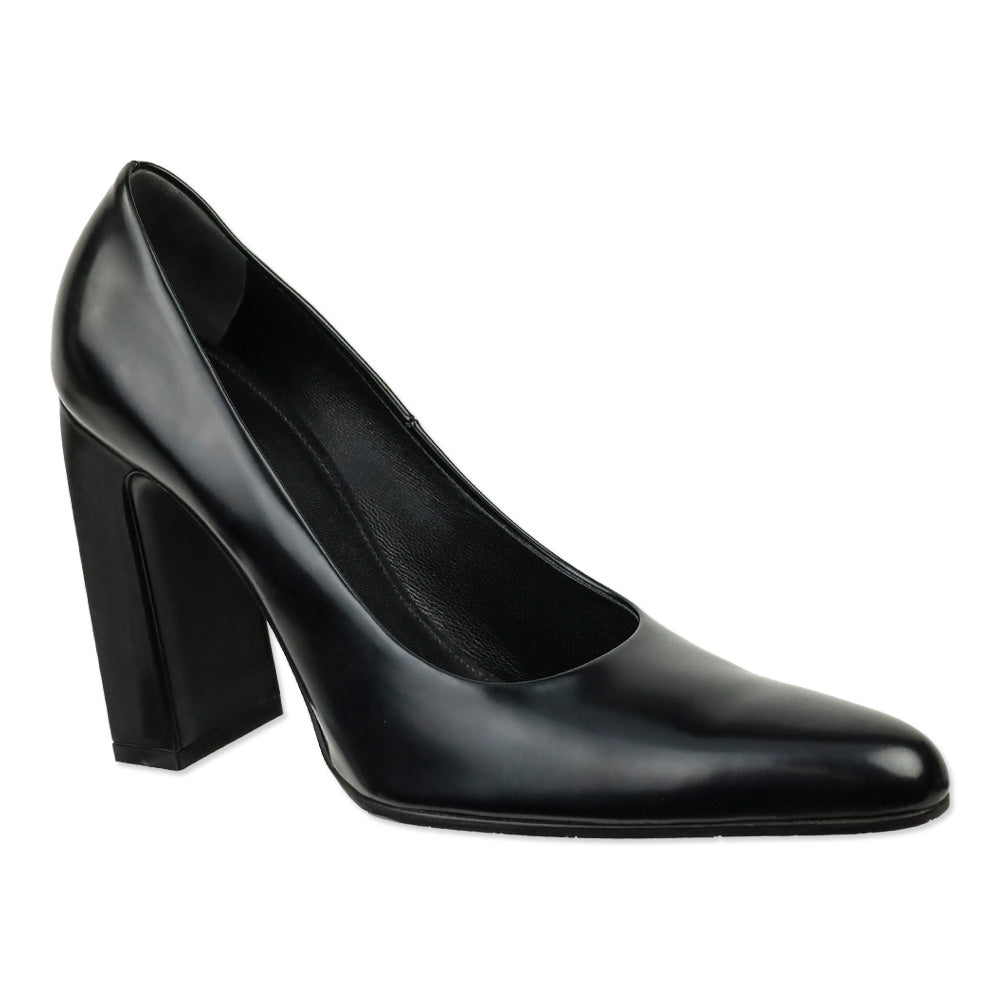 Balenciaga Black Patinated Calf Leather Block Heel Pump