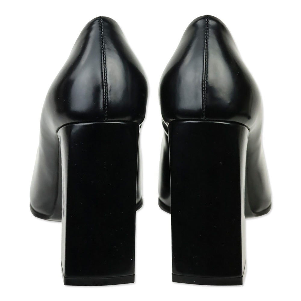 Balenciaga Black Patinated Calf Leather Block Heel Pump