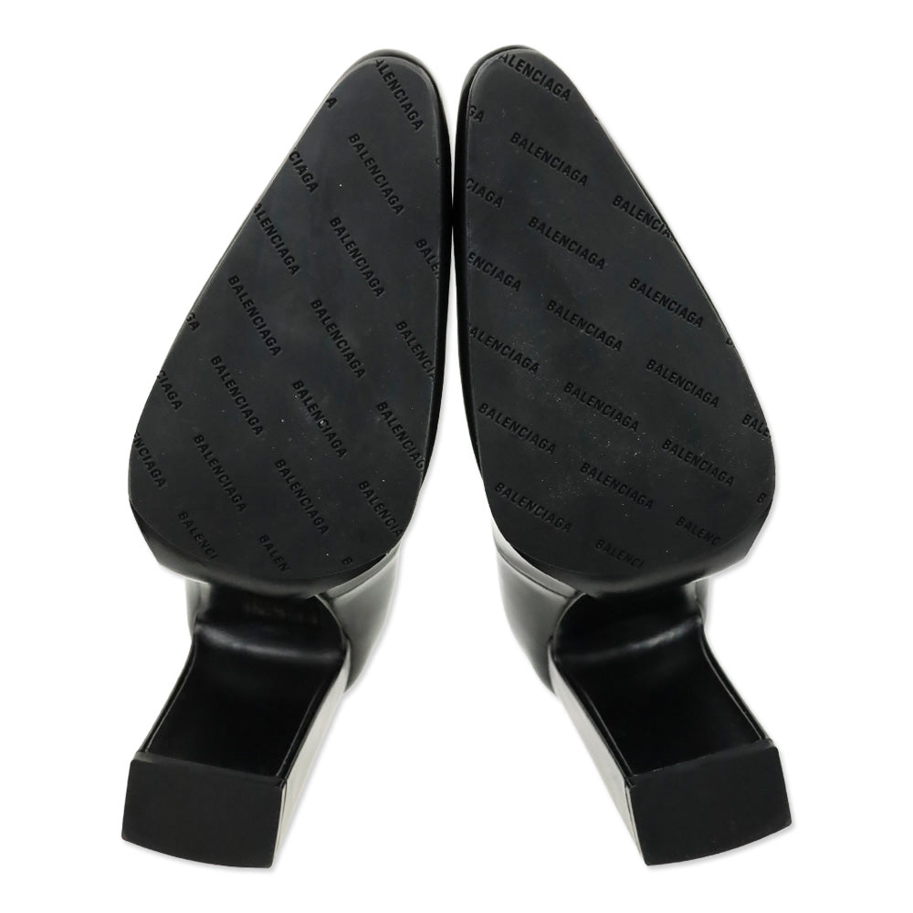 Balenciaga Black Patinated Calf Leather Block Heel Pump