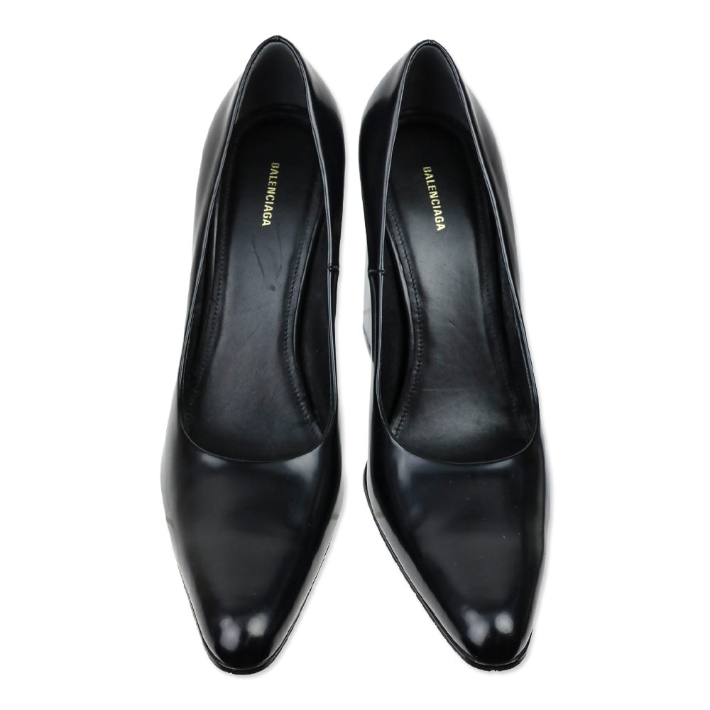 Balenciaga Black Patinated Calf Leather Block Heel Pump