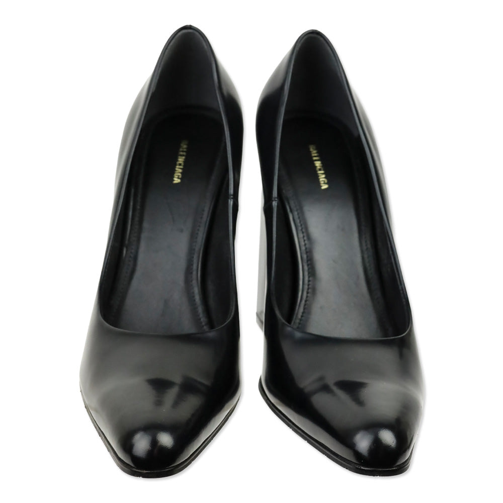 Balenciaga Black Patinated Calf Leather Block Heel Pump