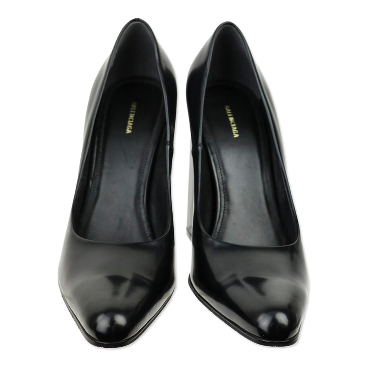 Balenciaga Black Patinated Calf Leather Block Heel Pump